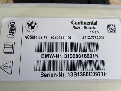 BMW Airbag Air Bag Control Module Continental 65779280186 3, 4, 5, 6, 7, X Series5